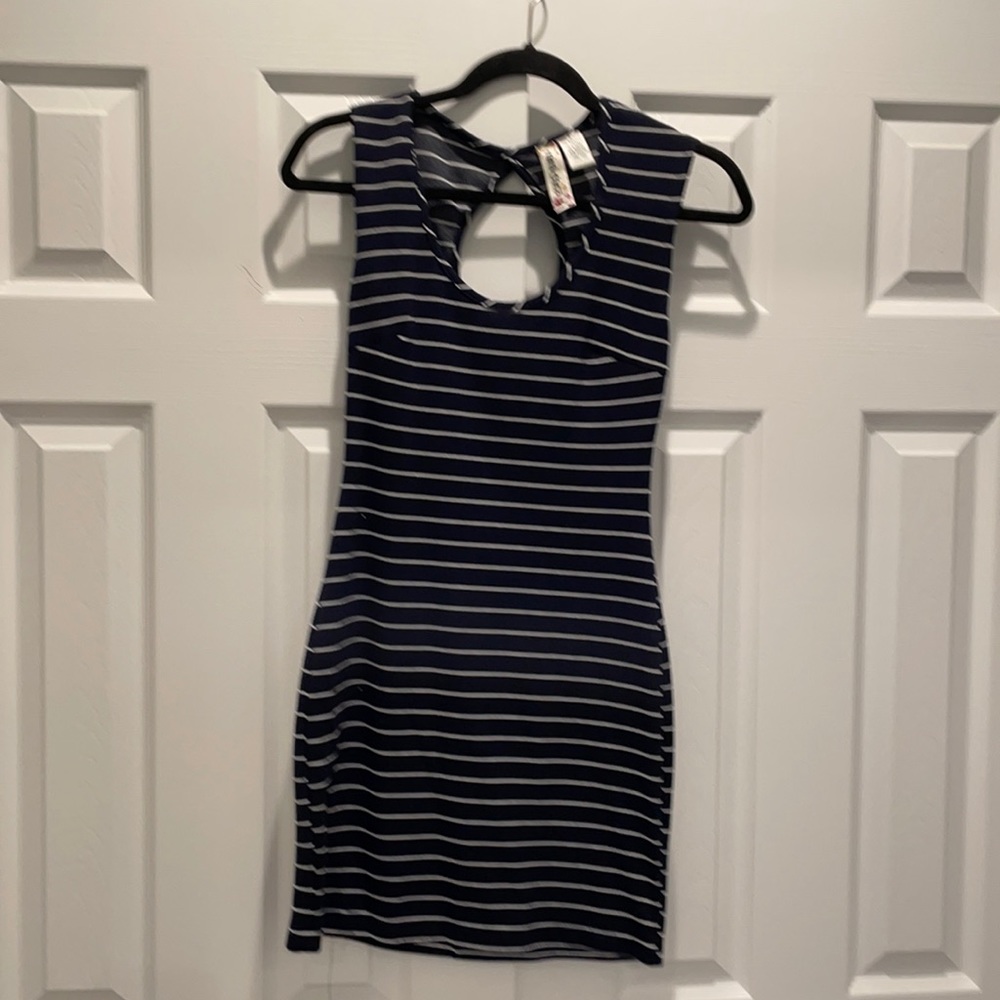 Navy and white striped bandage dress